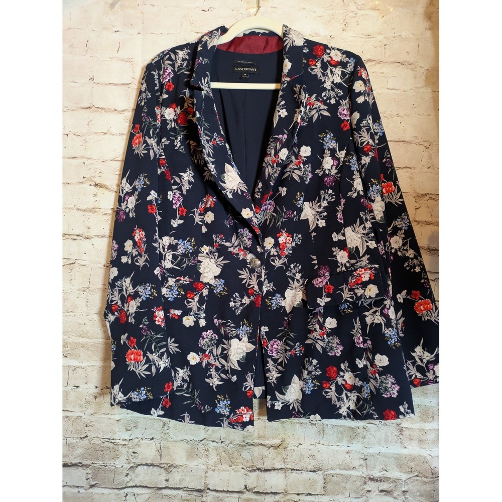 Lane Bryant The Bryant Blazer Womens 18 In Darm Romantic Florals One Button Navy